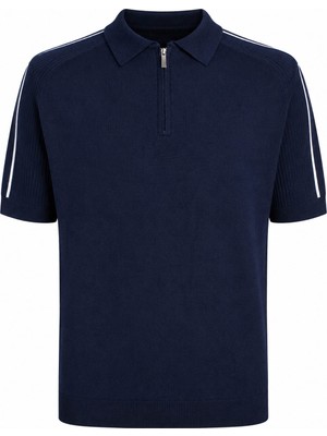 Trender Yarım Fermuarlı Lacivert Erkek Polo Yaka T-Shirt 17433