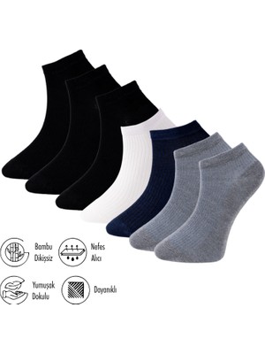 Lion Monroe Saf Bambu Yazlık Erkek Patik Düz Kısa Asorti Çorap Dikişsiz Premium Hediye Kutulu 7'li Softaura Series L5952AZNP