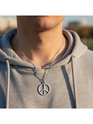 Alooya Peace Barış İşareti Gümüş Kaplama Örme Zincir Kolye