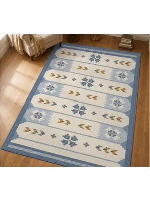 Vivense Mavi Blok Dokuma Taban Halı, 656 Yng 80X200 cm