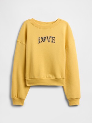 Gap Kız Çocuk Sarı Oversized Bisiklet Yaka Sweatshirt
