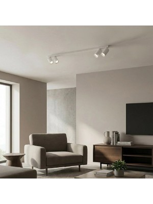 Riolight Riolıght Modern1 Beyaz1 Hareketli Başlık 4XGU10 Sıralı LED Spot Avize(Ampul Dahildir)Uzunluk 120CM