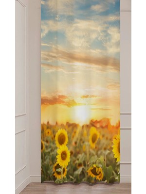 Greendecor Yaz Plaj Flamingo Palmiye Limon Karpuz Güneş Meyve Hello Summer Desenli Renkli Dijital Baskılı Fon Perde
