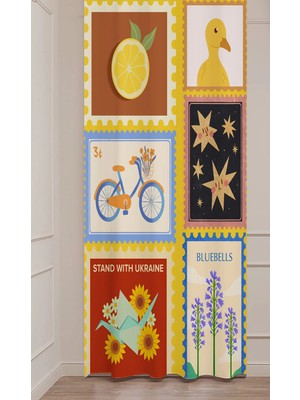 Greendecor Yaz Plaj Flamingo Palmiye Limon Karpuz Güneş Meyve Hello Summer Desenli Renkli Dijital Baskılı Fon Perde