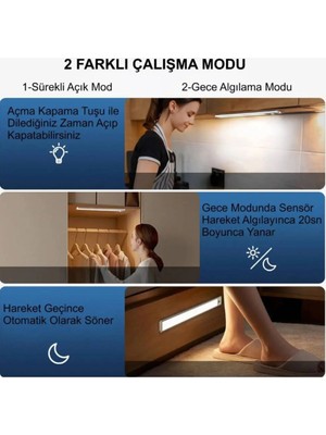 Eksen Market Eksenmarket 50 cm Hareket Sensörlü Şarjlı Tezgah Altı LED Lamba Manyetik 3 Renk Type-C Aydınlatma