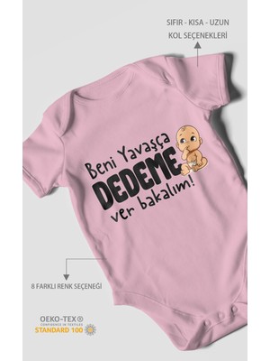 Morivo Kids Beni Yavaşça Dedeme Ver Bakalım Kısa Kollu Bebek Body %100 Pamuk