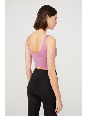 Los Ojos Lavanta Hafif Destekli Sırt Detaylı Kaplı Crop Top Spor Büstiyer