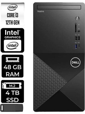 Dell Vostro 3030MT Core I3 12100 48GB Ram 4tb SSD Freedos N6001VDT3030MTP312 Masaüstü Bilgisayar + Per4 USB Bellek