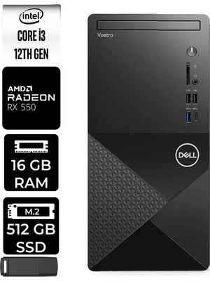 Dell Vostro 3030MT Core I3 12100 Rx 550 4gb 16GB Ram 512GB SSD Freedos N6001VDT3030MTP361 Masaüstü Bilgisayar + Per4 USB Bellek