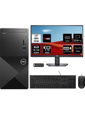 Dell Vostro 3030MT Core I3 12100 Rx 550 4gb 16GB Ram 2tb SSD 23.8" Fhd Freedos N6001VDT3030MTP663 Masaüstü Bilgisayar + Per4 USB Bellek