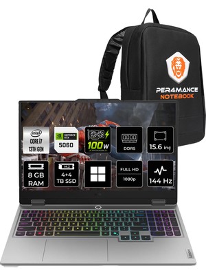Lenovo Loq 15IRX10 Intel Core I7 13645HX Rtx 5060 8gb 100W 8gb Ram 4tb + 4tb SSD 15.6" Fhd (1920X1080) IPS 300NITS 144Hz WIN11 Pro 83JE01BETRP426 Gaming Laptop + Per4 Çanta