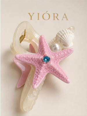 Yiora Premium Deniz Yıldızı Deniz Kabuğu Inci Detaylı Taşlı Mandal Toka 15 cm