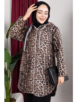 İyisi Var Polar Kap  Leopar Desen Kahve
