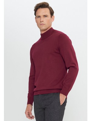 Altınyıldız Classics Erkek Bordo Standart Fit Normal Kesim Yarım Balıkçı Yaka Triko Kazak