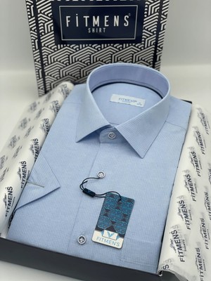 Fitmens Klasik Kısa Kol Keten Cotton Hediye Kutulu Erkek Gömlek FS-003624 - Açık Mavi