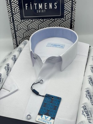 Fitmens Klasik Kısa Kol Keten Cotton Hediye Kutulu Erkek Gömlek FS-003624 - Beyaz Açık Mavi