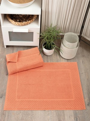Sevim 2'li Diyagonal Çizgili Ayak Havlusu Seti - %100 Pamuk Havlu Takımı - 50X70 cm - Kiremit