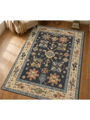 Vivense Mavi Bordürlü Vintage Dokuma Taban Halı, 637 Yng 80X200 cm