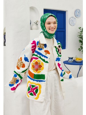 Fresh Scarfs Summer Vibes Desen Pamuk Vual Eşarp Yeşil
