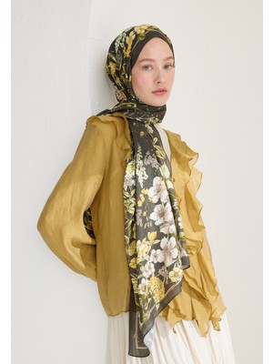 Fresh Scarfs Valentina Floş Viskon Şal Koyu Haki