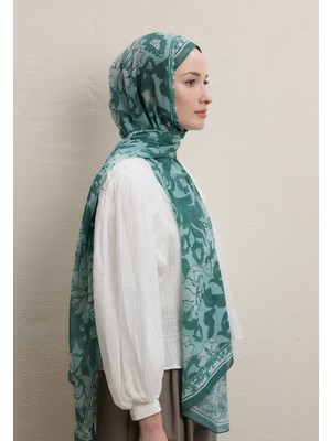 Fresh Scarfs Leone Desen İpek Krep Şal Yeşil