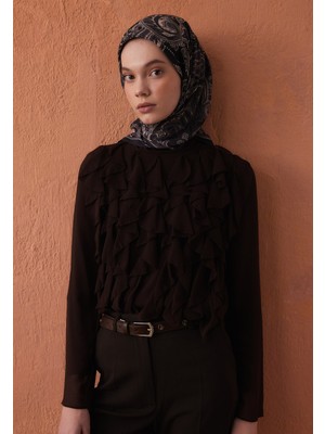 Fresh Scarfs Dark Vintage Desen Pamuk İpek Eşarp Siyah