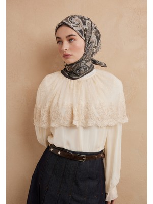 Fresh Scarfs Dark Vintage Desen Pamuk İpek Eşarp Koyu Haki