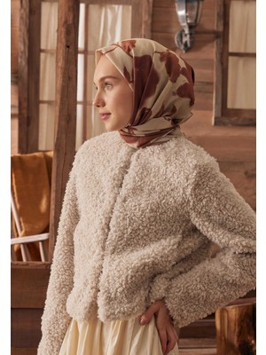 Fresh Scarfs Dark Flower Desen Pamuk İpek Eşarp Tarçın