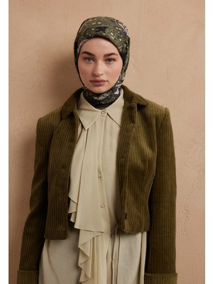 Fresh Scarfs Siara Desen Pamuk İpek Eşarp Askeri Yeşil