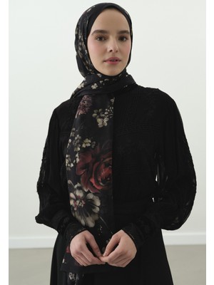 Fresh Scarfs Midnight Rose Desenli Pamuk Viskon Şal Siyah