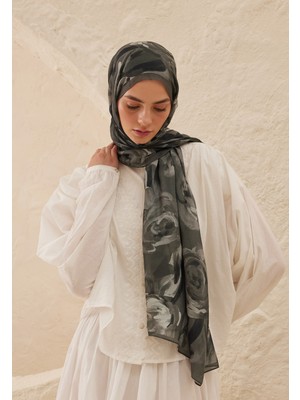 Fresh Scarfs Summer Rose Desen Rami Şal Gümüş
