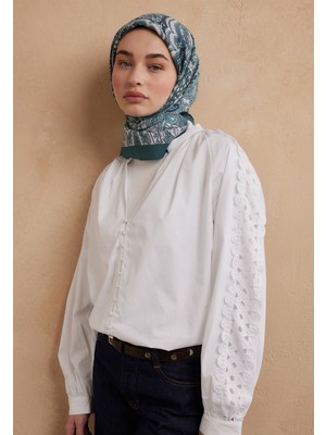 Fresh Scarfs Ethnic Floral Desen Pamuk İpek Eşarp Aquamarin