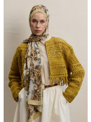 Fresh Scarfs Wild Flora Desen İpek Krep Şal Hardal