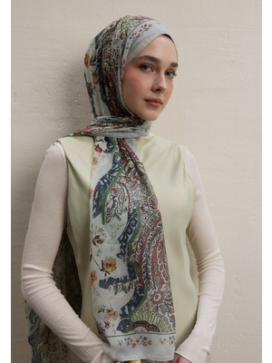 Fresh Scarfs Aliza Desen İpek Krep Şal Soft Yeşil