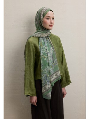 Fresh Scarfs Luna Desen İpek Krep Şal Haki
