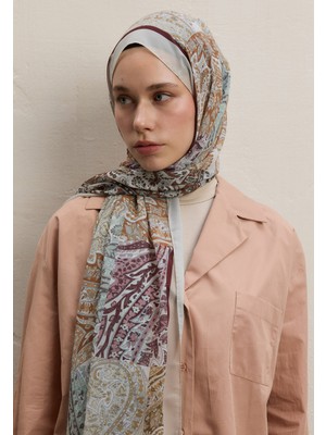 Fresh Scarfs Paisley Patch Desen İpek Krep Şal Toprak