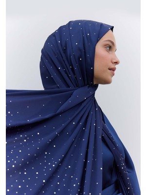 Fresh Scarfs Strass Taşlı İpeksi Şal Lacivert