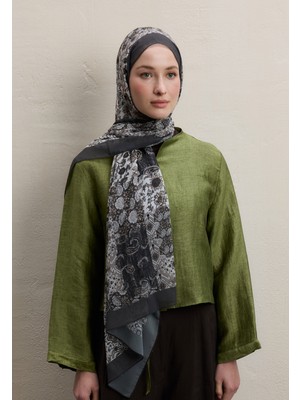 Fresh Scarfs Ethnic Figure Desen İpek Krep Şal Vizon