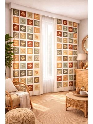 Beydex 100X250 Ölçüsünde 1 Adet Salon ve Yatak Odası Fon Perde Baskılı Fon Perde