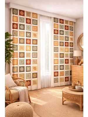 Beydex 140X260 Ölçüsünde 2 Adet Bohem Fon Perde. Boho Tarz Koleksiyon Ürünü.