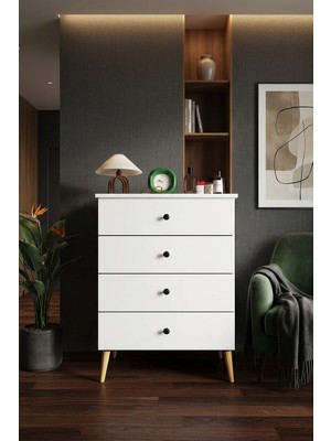 Asra Trend Lüks 4 Çekmeceli Şifonyer Komodin %100 Mdf Çok Amaçlı Düzenleyici ŞF01