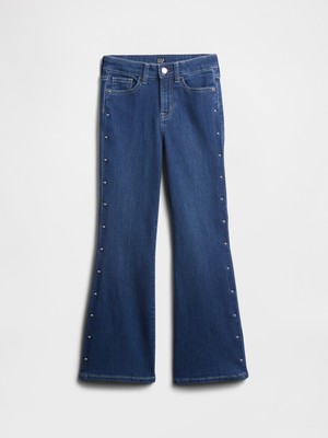 Gap Kız Çocuk Koyu Mavi Kids High Rise Studded '70S Flare Jean Pantolon