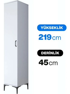 Rani JE250 Çok Amaçlı Dolap Tek Kapaklı 5 Raflı Kiler Mutfak Dolabı Beyaz