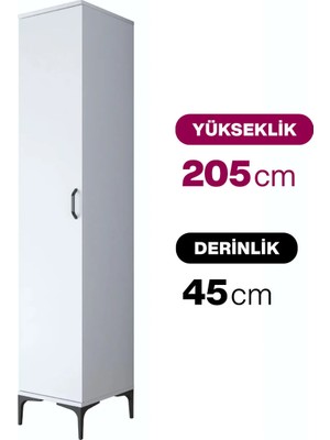 Rani JE252 Çok Amaçlı Dolap Tek Kapaklı 5 Raflı Kiler Mutfak Dolabı Beyaz
