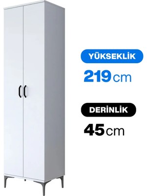 Rani JE257 Çok Amaçlı Dolap 2 Kapaklı 6 Raflı Kiler Mutfak Dolabı Beyaz