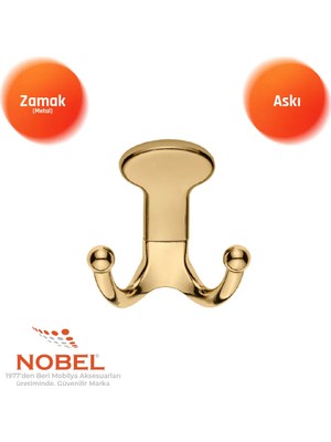 Nobel Melon Askı, Metal Vestiyer Askısı, 154 Gr, Dolap ve Duvar Askılığı, Altin (Vidalı)