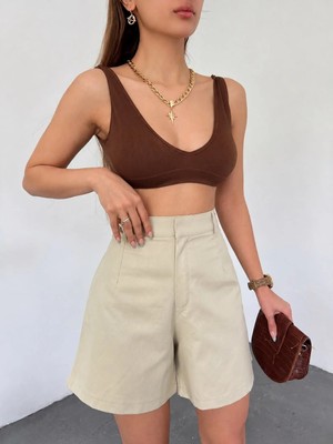 Nido Moda Kadın Yüksek Bel Geniş Paça Kumaş Şort