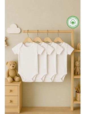 4'lü Bebeqon %100 Pamuk Kısa Kollu Bebek Zıbın Seti Organik Pamuk Basic Unisex Body Takımı