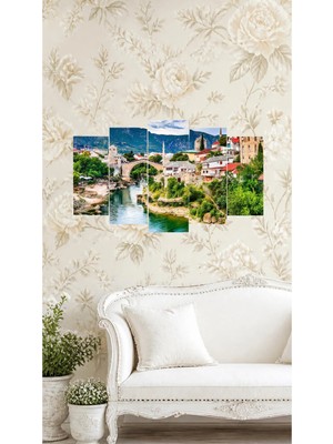 Mostar Köprüsü,bosna Hersek,simetrik Mdf Tablo,5li