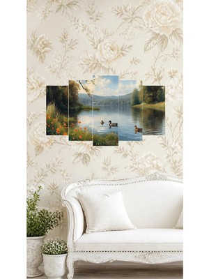 Ördekler ve Irmak,simetrik Mdf Tablo,5li
